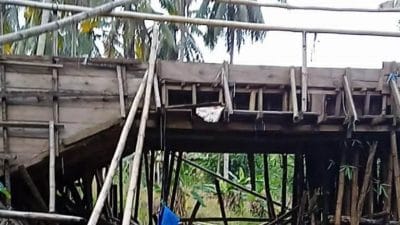 Jembatan yang seharusnya menjadi kebutuhan masyarakat untuk akses menuju Perkebunan Desa Bohabak Satu Kecamatan Bolangitang Timur Kabupaten Bolmut Provinsi Sulawesi Utara