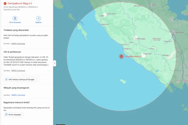 Gempa Magnitudo 6.3 Guncang Bengkulu,
