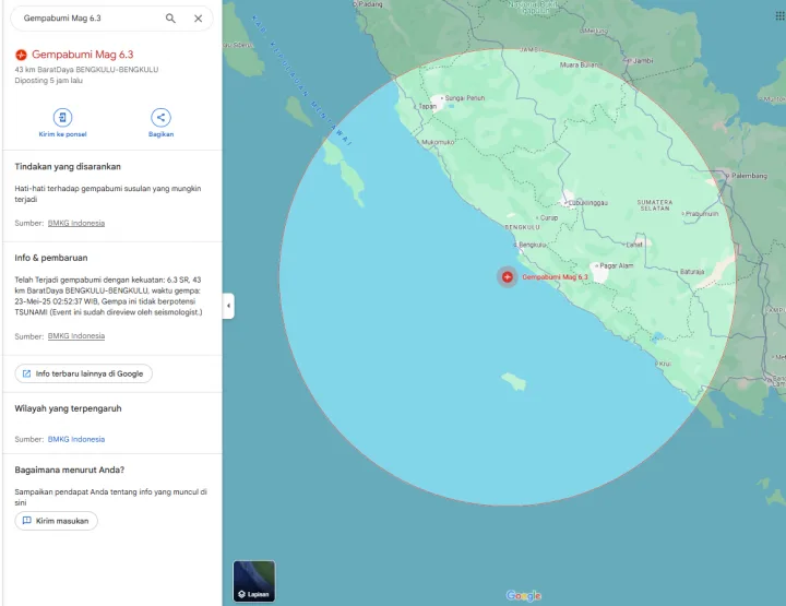 Gempa Magnitudo 6.3 Guncang Bengkulu,