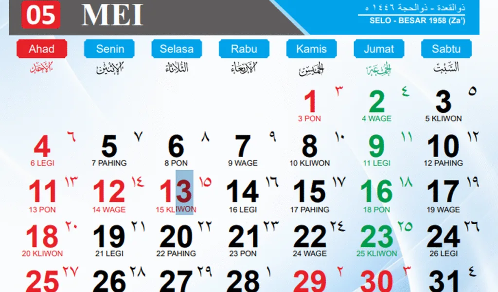 Kalender Jawa Mei 2025: Lengkap dengan Weton dan Hijriah