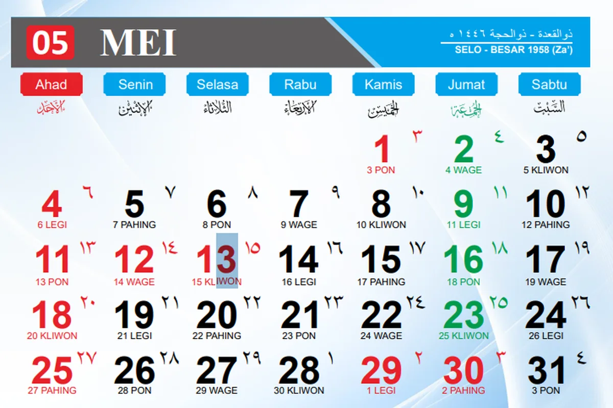 Kalender Jawa Mei 2025