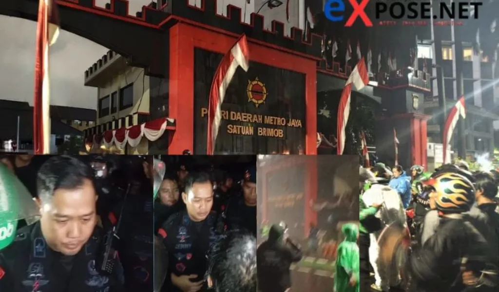 Massa Ojol Geruduk Markas Brimob