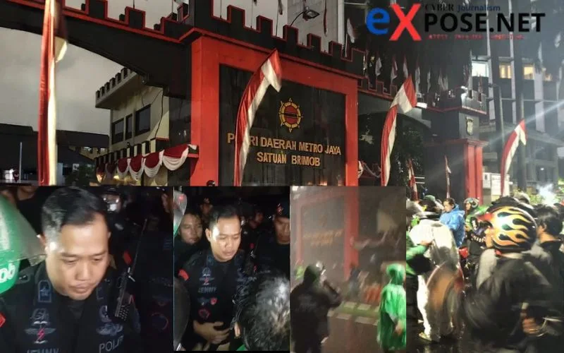 Massa Ojol Geruduk Markas Brimob