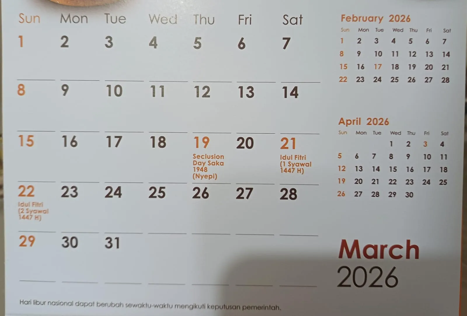 Cuti Bersama 2026: Daftar Tanggal Merah Maret