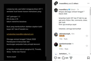 Beasiswa Ferry Irwandi: Tanggung UKT Mahasiswa 1 Semester