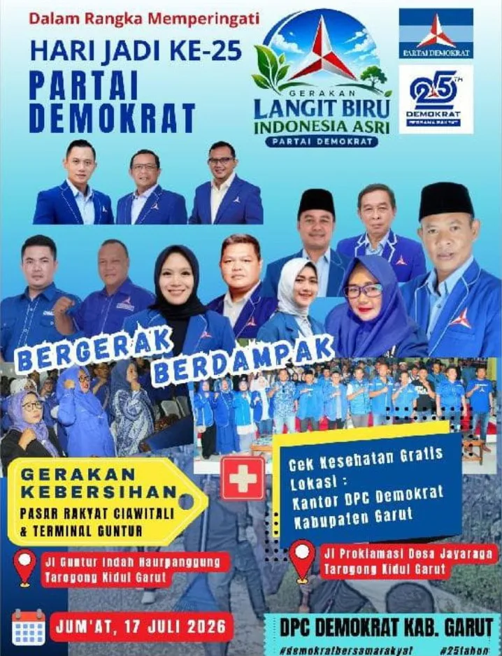 Sambut HUT Ke-25 Partai Demokrat, DPC Demokrat Garut Gelar Gerakan Kebersihan “Langit Biru, Indonesia Asri”